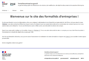 page d'accueil du site formalités.entreprises.gouv.fr